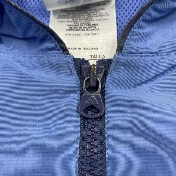 Vintage Adidas Jacket Mens Medium Blue Hooded Windbreaker Full Zip Lightweight - Picture 5 of 12
